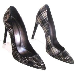 Designer Philipp Plein Black/White Scottish Plaid Crystals High Heel Pumps 8.5 M